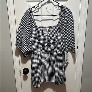 Terra & Sky Black and White Checkered Blouse